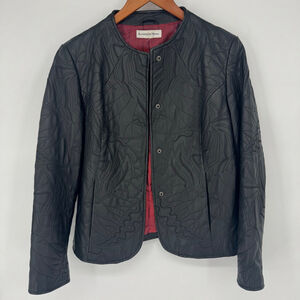 Katherine Kelly Black Floral Quilted Lambskin Leather Jacket S